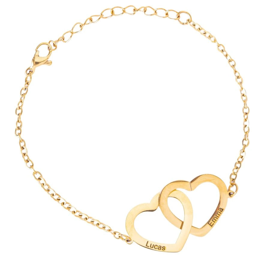 Personalized Interlocking Double Heart Bracelet