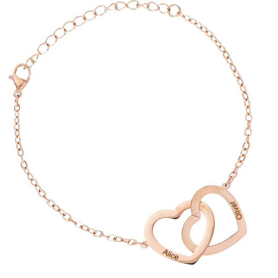 Personalized Interlocking Double Heart Bracelet