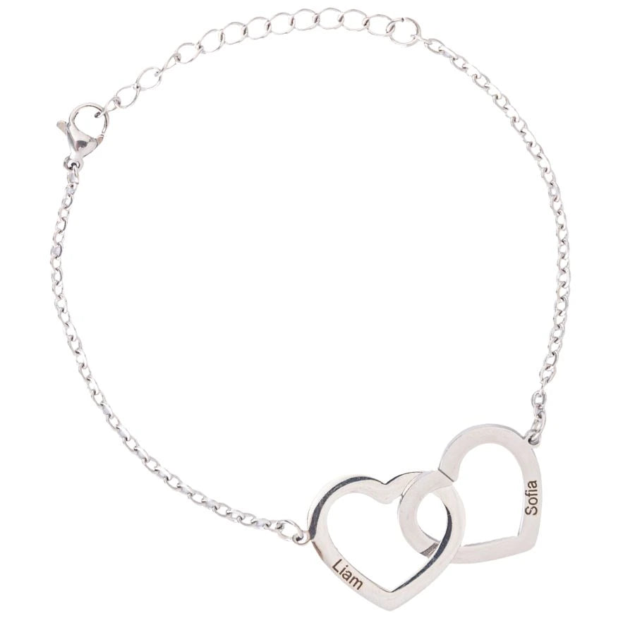 Personalized Interlocking Double Heart Bracelet